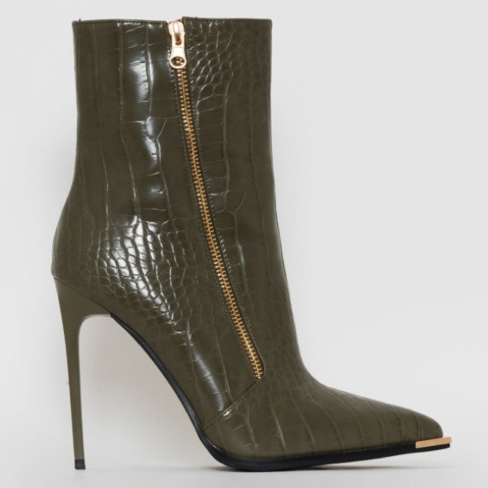 Simmi — SAFIYA KHAKI FAUX CROC PRINT ANKLE BOOTS